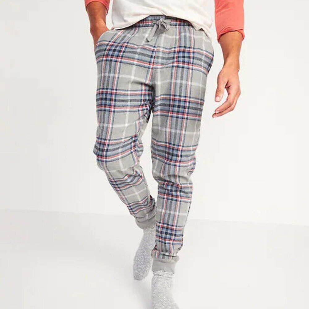NWT Old Navy Gray Plaid Flannel Jogger Pajama Pants Sleep Lounge Men Large
